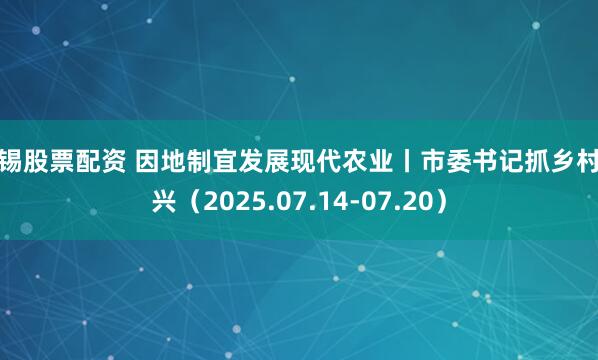 无锡股票配资 因地制宜发展现代农业丨市委书记抓乡村振兴（2025.07.14-07.20）