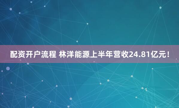 配资开户流程 林洋能源上半年营收24.81亿元！
